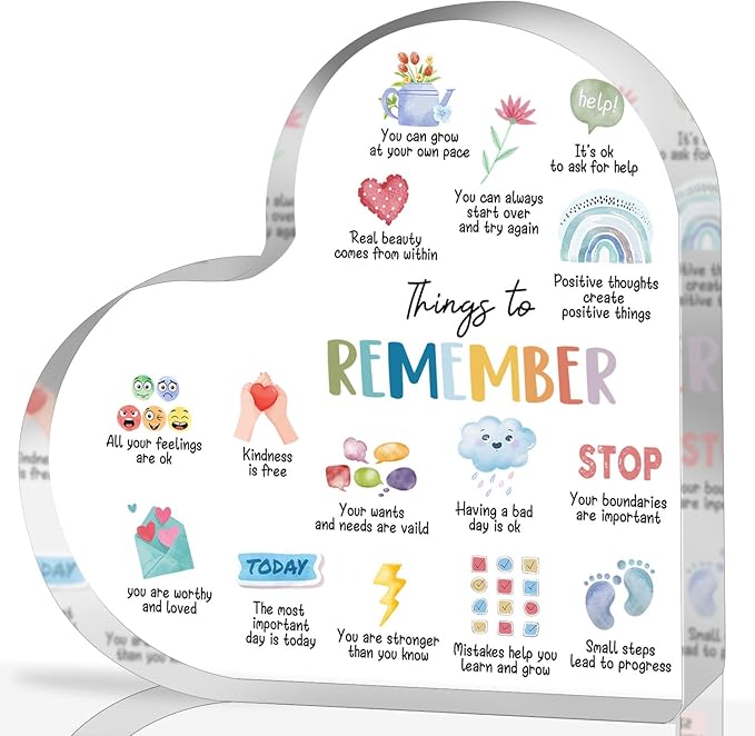 Mental Health Gifts, Things to Remember Mental Health Decor, Therapy Office Decor, Mindfulness Sign for Therapy Office Acrylic Heart Gifts, School Counselor Sign, Psychology Therapy Gift