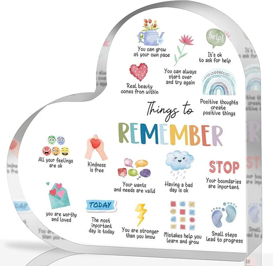 Mental Health Gifts, Things to Remember Mental Health Decor, Therapy Office Decor, Mindfulness Sign for Therapy Office Acrylic Heart Gifts, School Counselor Sign, Psychology Therapy Gift