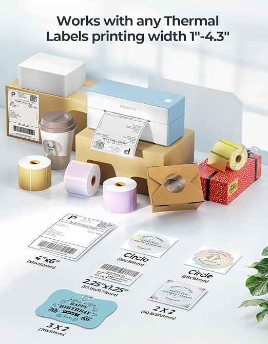 MUNBYN Bluetooth Thermal Label Printer, 4x6 Shipping Label Printer for Shipping Packages, Compatible with iOS, Android, PC, Mac, Chrome OS, Etsy, Ebay, Shopify, Amazon, USPS and More
