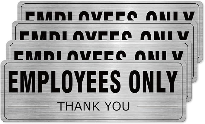 Employees Only Sign Aluminum Silver 9 x 3 Inches Self-Adhesive Waterproof Metal Door Wall Sign for Business Offices 4 Pack