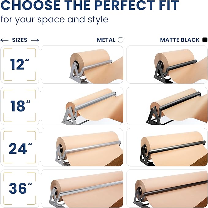 DIY Crew 18 Inch Paper Roll Dispenser and Cutter - Heavy-Duty Wall Mountable, Non Slip Tabletop - Kraft, Freezer, Butcher Paper - Up to 1000ft Rolls