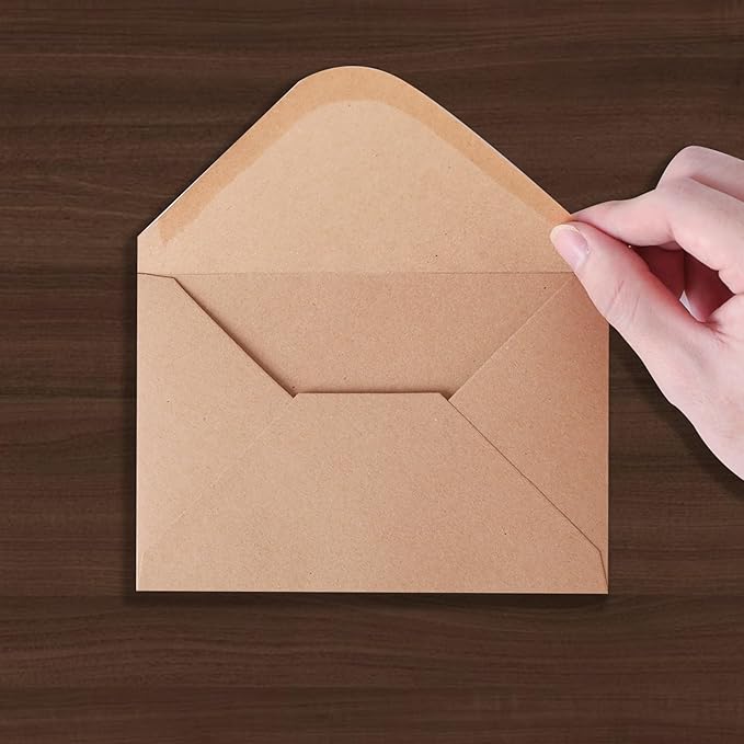 V-flap Kraft Envelopes, 50 Pack, 4 x 6 Inch, A4 Envelopes, Card Envelopes, Brown Envelopes, Kraft Paper Envelopes for Invitations, Postcard Envelopes, Water Base Adhesive, Gummed Flap