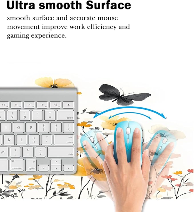Mrcrypos Wildflowers Large Mouse Pad Butterfly Desk Mat for Desktop,Waterproof Desk Pad with Stitched Edges,Computer Keyboard Gaming Mouse Pads for Women Office Home 31.5" x 11.8"