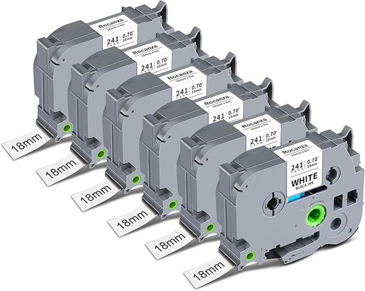 TZe-241 TZ 18mm 0.7 Laminated White Compatible with Brother Label Maker Tape 3/4" PTouch Tape TZe241 Work with Brother P Touch D410 D460BT 2040 1880 1890 E550W P700 P710BT, 6-Pack