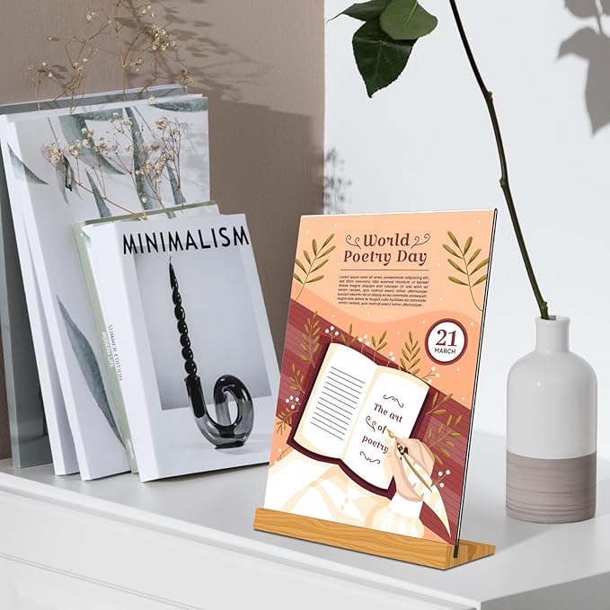 TONICE® 3 Pack 8.5x11 Acrylic Sign Holder L Shape Slant Back Design Clear Acrylic Frame Wood Base, Table Menu Display Stand, Flyer Display (Optional 8.5x11/5x7 Inch L/T Shape)