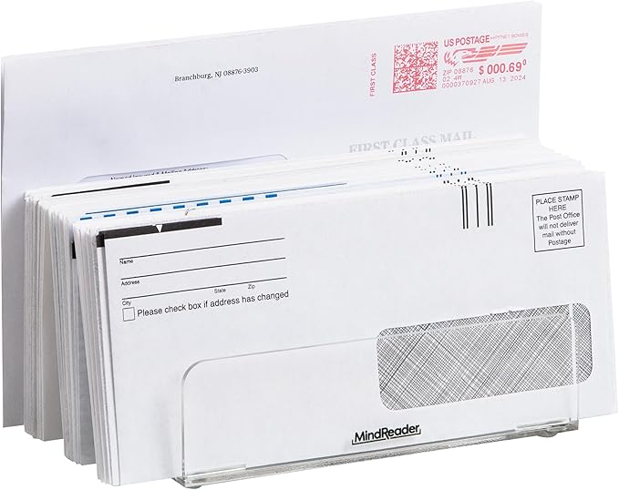 Mind Reader 3-Tier Mail Sorter, Desktop Organizer, Mail Organizer, Modern, Office, Acrylic, Clear