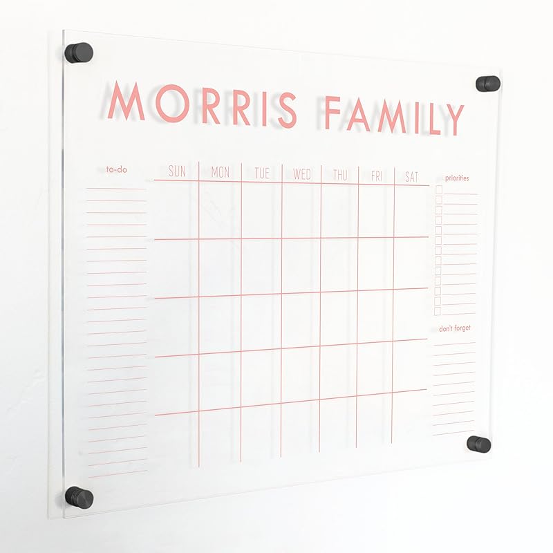 Personalized Clear Acrylic Calendar for Wall, Calendar Whiteboard for Wall, Dry Erase Wall Calendar, Wall Calendar Organizer System for Home (Block, Blush, 23"W x18.5"H)