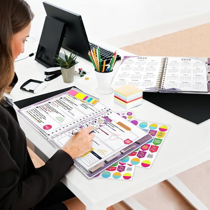 Planner 2025-2026, 18 Months Large Academic Daily Weekly Monthly Planner Organizer, July. 2025 - Dec. 2026, 8.5x9.8" Agenda with Page Tabs, Separator Page, Pocket Folder, Bookmark, Stickers & Sticky Note Set