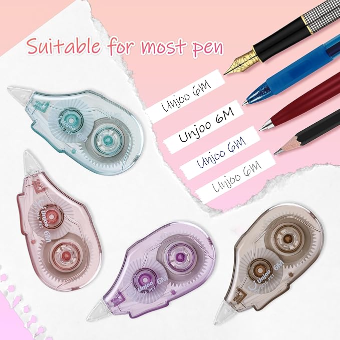 White Correction Tape Dispenser, 12-Count Pack, Easy To Use Applicator, Fast, Clean Tear-Resistant Tape For school Supplies, Office (6M/256, 4 colors, Tape Width 0.2in)