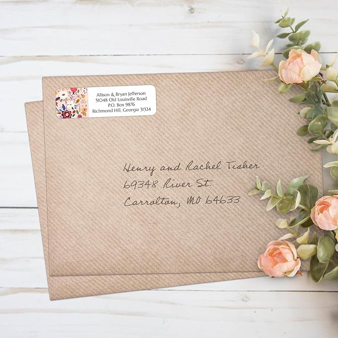 Multi-Floral Print Rolled Address Labels / 250 Personalized Return Address Labels/Designer Address Stickers in Elegant Plastic Dispenser