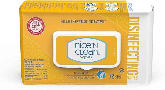 Nice 'N Clean Disinfecting Surface Wipes 72ct | Cleans & Disinfects Home & Kitchen Surfaces | Lemon Scent