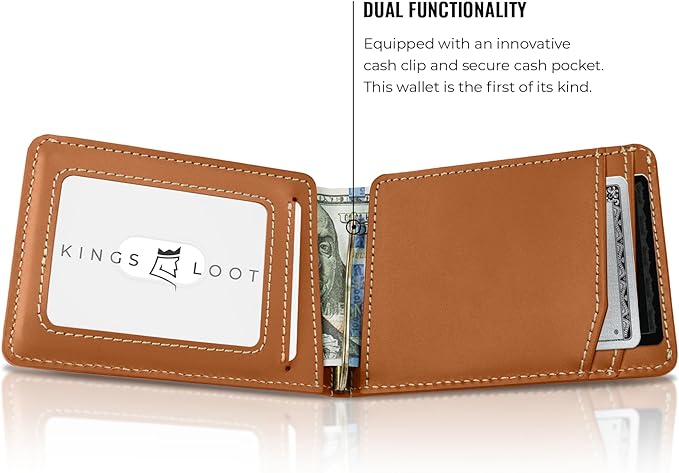 Kings Loot Wallet for Men | Minimalist Slim RFID Blocking Leather Design with Cash Pocket & Card Pull Strap | Holds 1-15 Cards | Stylish & Durable Wallets (Saffron)