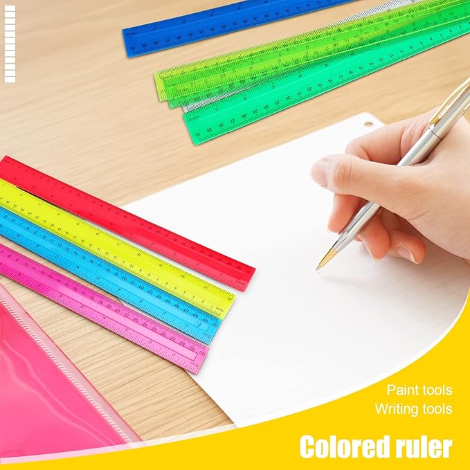Panelee 108 Packs 12 Inch Plastic Ruler - Color Transparent, Assorted Colors, Metric Clear With Inches and Centimeters for Kids, School, Home, Classroom, Office - Back to School Gifts Supplies