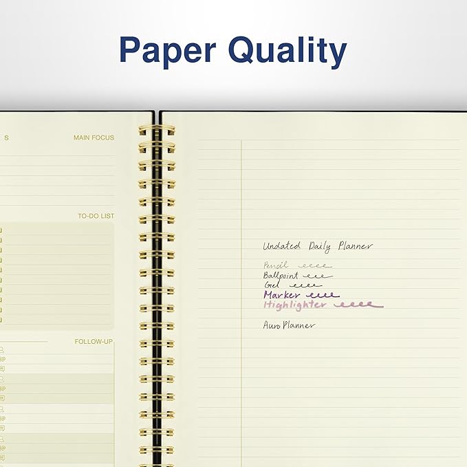 Undated Daily Planner To Do List Hourly Schedule 2027 2026 2025 Calendar & Holiday Habit Tracker 180 Pages Letter Size 8.5" x 11" Sheets Hardcover Spiral Bound Notebook (Black)