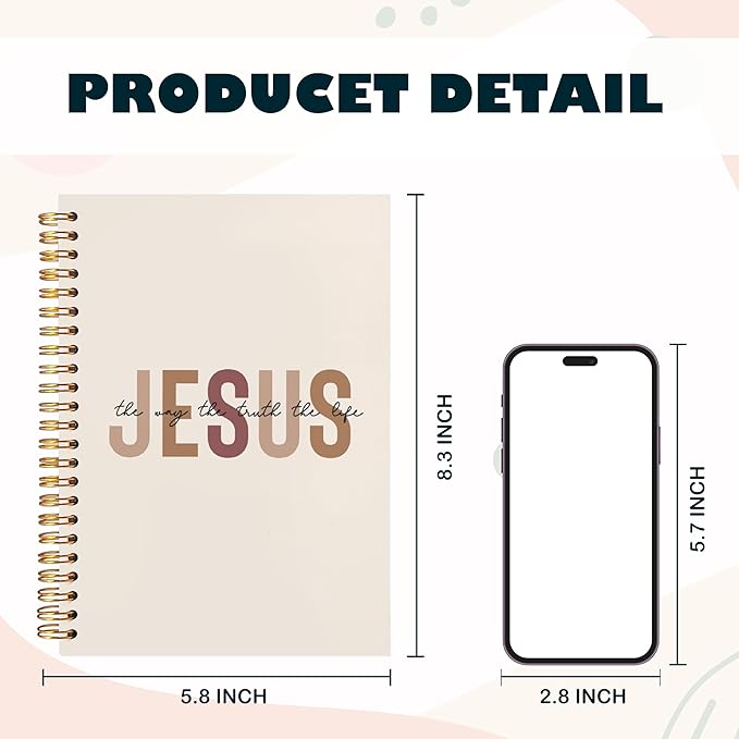 BearCake Boho Christian Notebook Journal, Christian Gifts for Women, Bible Notebooks for Note Taking, Bible Journaling Notebook, Jesus the Way the Truth the Life Hardcover Spiral Notebook 5.5x8.3