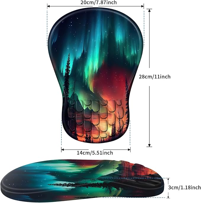 YIWEI Ergonomic Mouse Pad with Wrist Rest Support, Mousepad with Comfortable Memory Foam Wrist Rest and Non-Slip PU Base for Pain Relief, Computer, Laptop, Office, Home (Aurora-1)