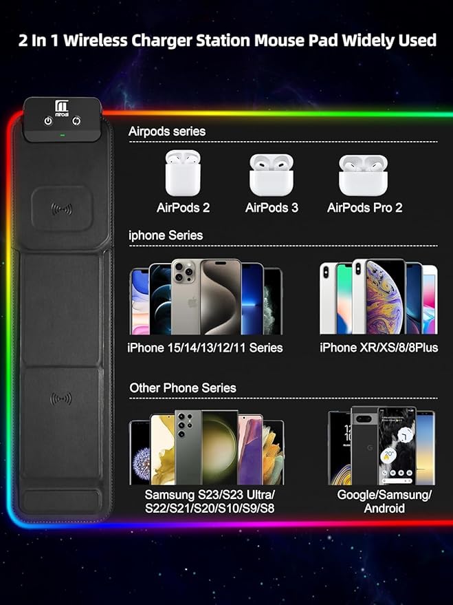 XXL Mouse Pad with Phone Holder, RGB Desk Mat with 15W Fast Charging, LED Large Gaming Mouse Pad with 11 Lights Colors, Long Mouse Pads, Waterproof Non-Slip Desk Pad for Gamer Esports Pros