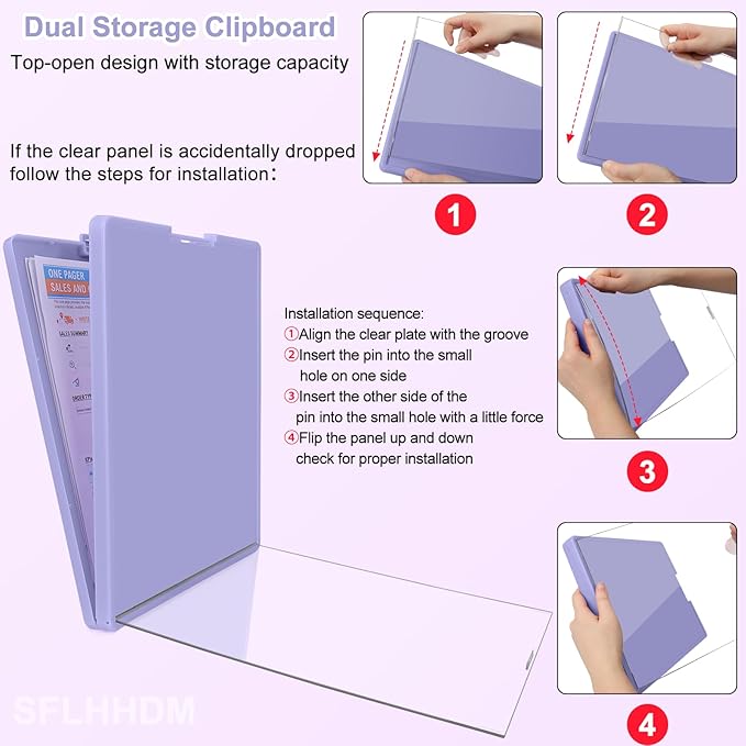 Clipboard with Storage,Three-Tier Box Clipboards(Letter Size),Storage Clipboard with Clip Form Holder Clipboards,Dry Erase Clip Boards 8.5x11 with Storage for Office School Supplies Clip Board-Purple