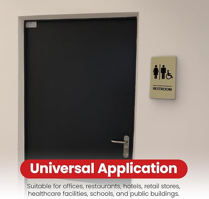 Promot Unisex Handicap Bathroom Sign – ADA Braille Restroom Sign for Business, Self-Adhesive, 9" x 6", Commercial Door Signage, Office Wall Decor - Taupe