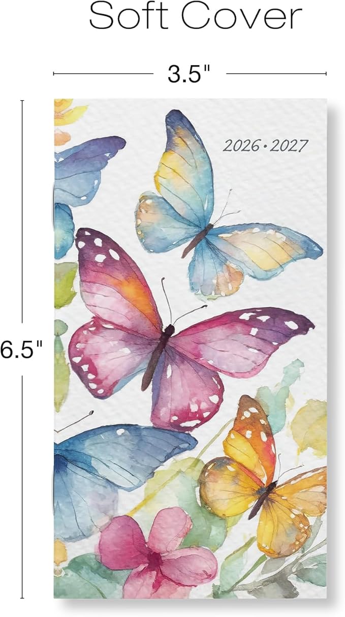 2-Year Monthly Pocket Planner/Pocket Calendar, 3.5"x6.5", 2026-2027: Weekly Planner/Weekly Agenda/Monthly Calendar Organizer (Watercolor Butterflies)