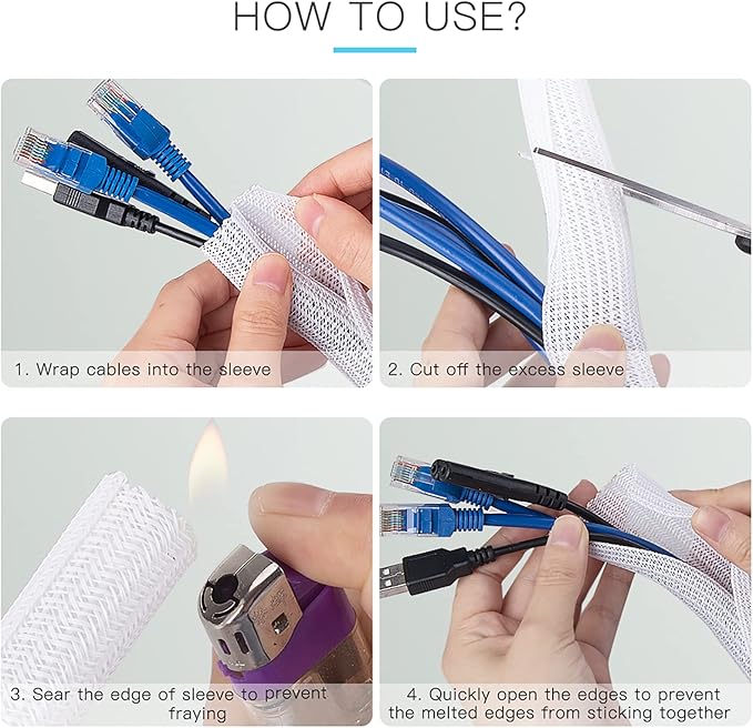 AGPTEK Cable Sleeve Cover, 10ft - 1.5 inch Desk Cord Organizer Cable Hider, Home Office Wire Management Computer TV Wire Loom Tubing, Pet Proof Cord Protector, from Cat Dog Chewing, White