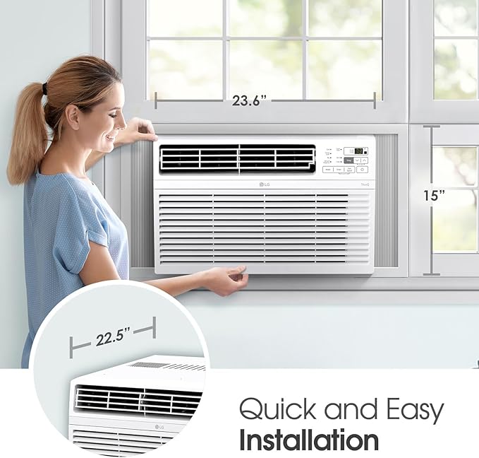 LG LW1224RD 12,000 Window Air Conditioner, 115V, 550 Sq.Ft. (22' x 25' Room Size), Quiet Operation, Electronic Control with Remote, 3 Cooling & Fan Speeds, Auto Restart, 12000 BTU, White