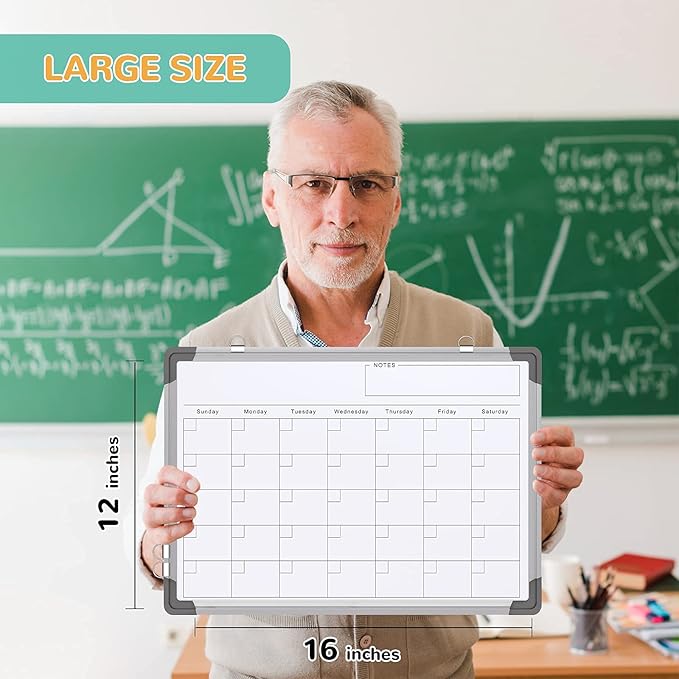 Small Monthly Calendar Dry Erase Whiteboard for Wall, 16" x 12" Magnetic Dry Erase Board, Hanging Double-Sided White Board, Portable Board for Drawing, Kitchen, Planning, Memo, Home, Office