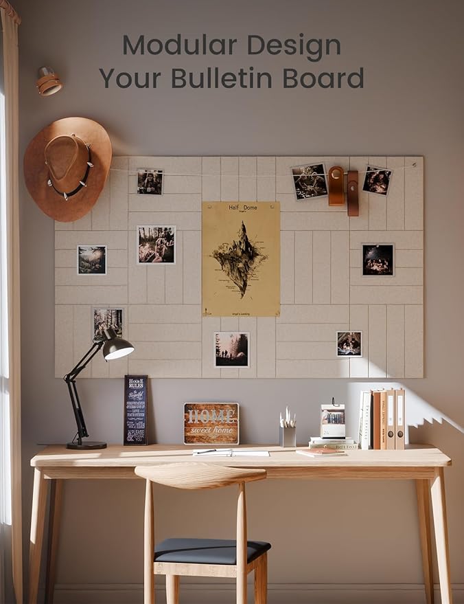 Felt Bulletin Board Tiles Large 36" x 24" Cork Board Alternative-6 Pack with 40 Adhesive Tabs, Thick Slat Wall Panels for Office Decor, Push Pin Board Wall Organizer Alternative - Oatmeal