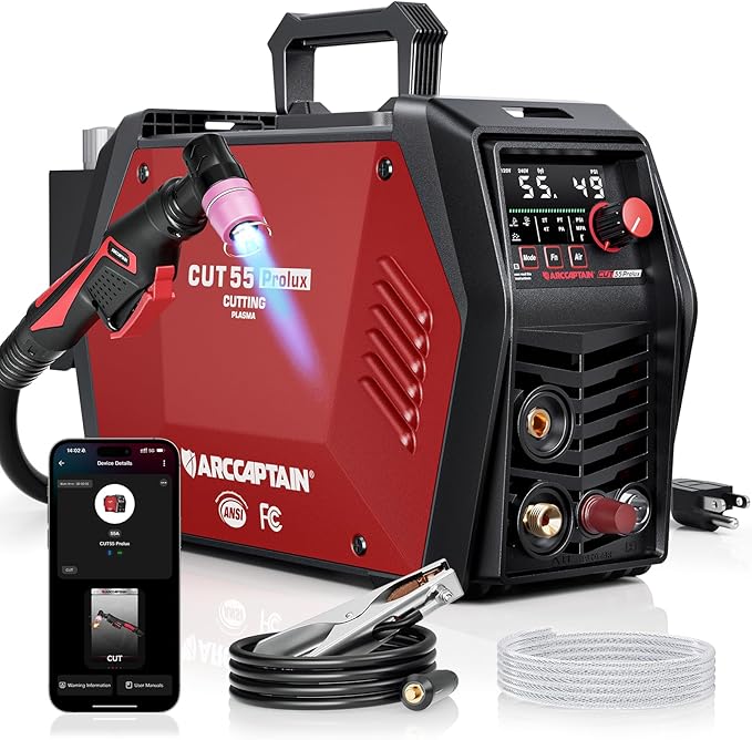 ARCCAPTAIN iControl CUT55 Prolux Plasma Cutter Machine, [APP Control] 55 Amp Non-Touch Pilot Arc, 120V/240V, Upgraded LED Display, Grid Cutting, Rust Removal, Air Pressure Detection for Home DIY
