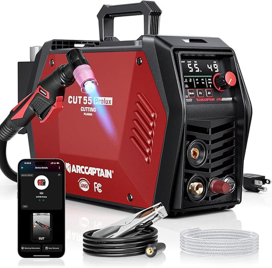 ARCCAPTAIN iControl CUT55 Prolux Plasma Cutter Machine, [APP Control] 55 Amp Non-Touch Pilot Arc, 120V/240V, Upgraded LED Display, Grid Cutting, Rust Removal, Air Pressure Detection for Home DIY