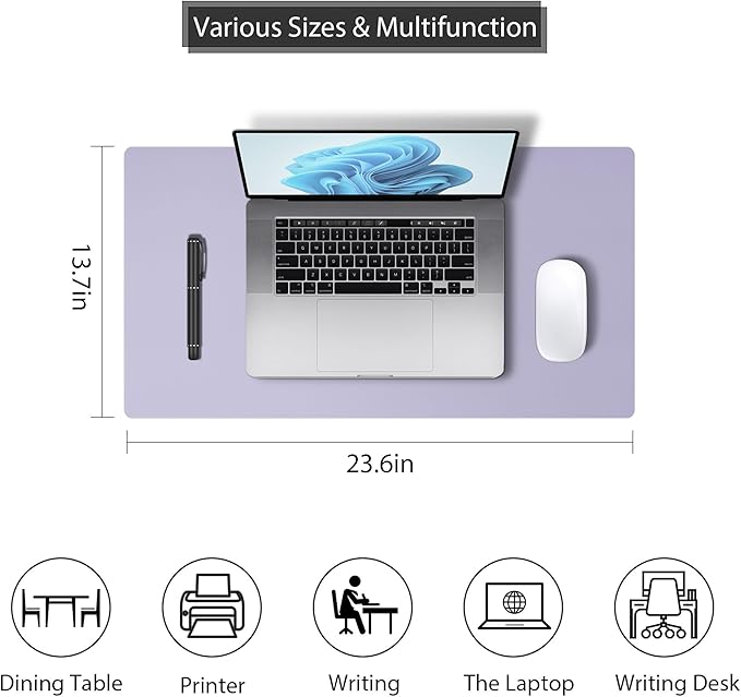 Leather Desk Pad Protector, Mouse Pad, Non-slip Computer Mat, PU Leather Office Mat for Home & Office, Waterproof Laptop Desk Blotter for Keyboard and Mouse, Violet Tulip (13.7''X23.6'')
