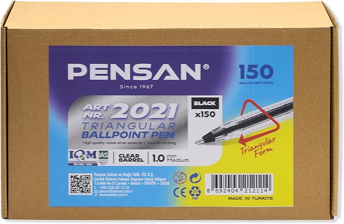 Black Ballpoint Pens,1.0 mm Medium Point, Black Pens, Ergonomic Triangle Grip, Smooth Writing, 150-Count Pack of Bulk Pens
