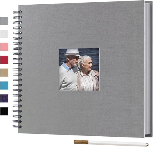 12 x 12 Inch Large DIY Scrapbook Photo Album with Window Design Cover 80 Pages Craft Paper Memory Book for Weeding Anniversary Travel and Baby (Gray)