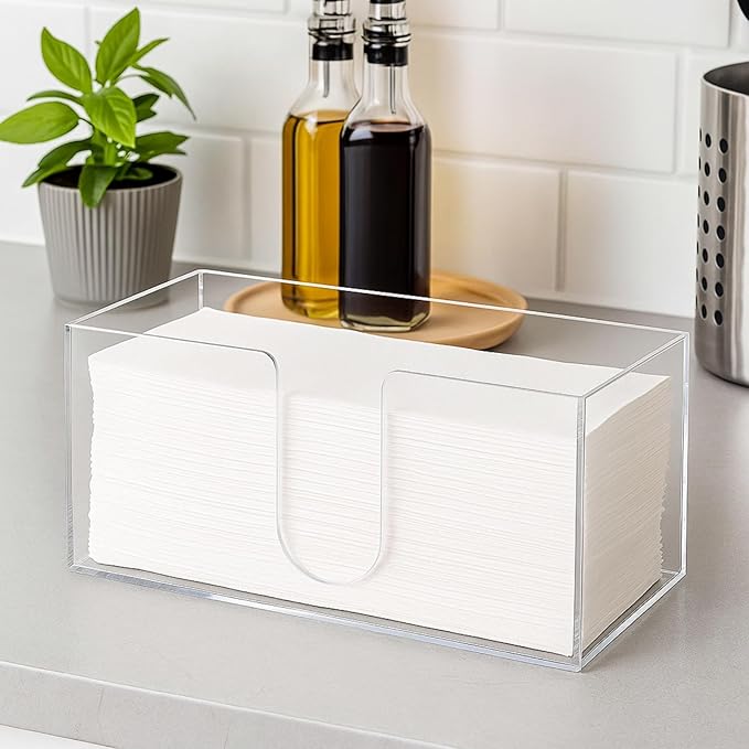 2 Pack Acrylic Paper Towel Holder, Folded Countertop Z-fold C-fold Trifold Napkin Dispenser, Clear Hand Towel Storage Holder Tray for Bathroom, Kitchen, Restaurant
