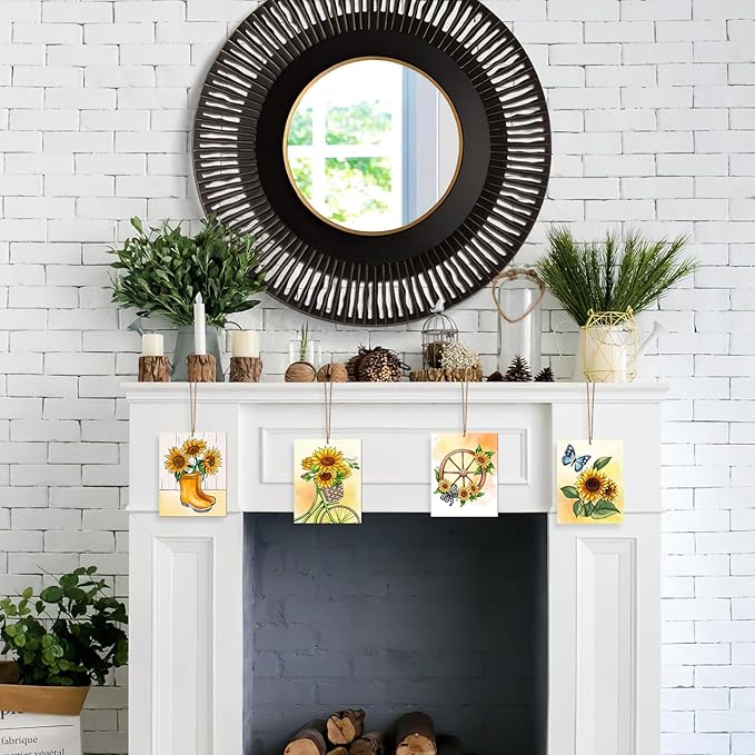 COCHIE 10 Pieces Large Sunflowers Unfinished Wood Crafts to Paint for Adults and Kids, Bulk Predrilled Wooden Ornaments for Painting, Summer Sunflower Paintable Wood Slices Craft Supplies with Ropes