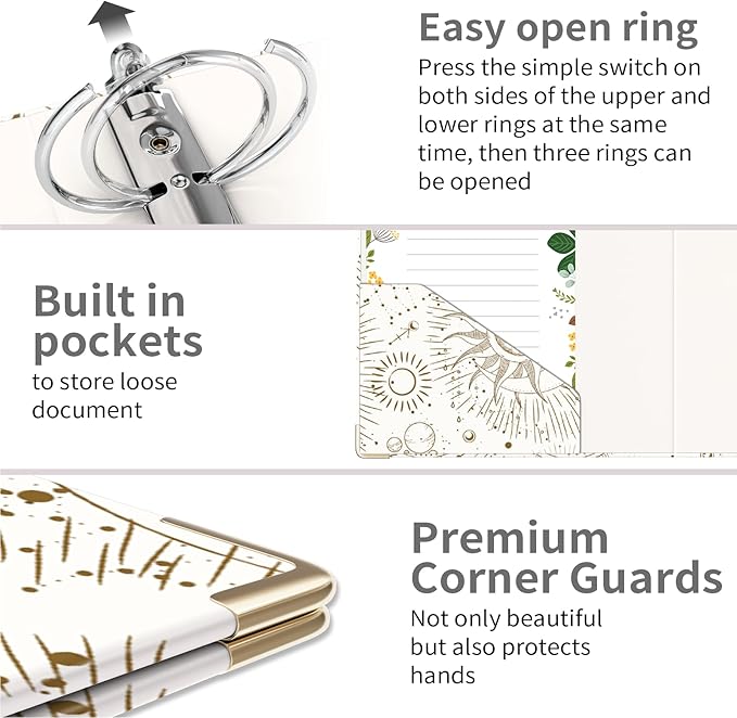 Ospelelf Mini 3 Ring Binder 2 Inch for 5.5" x 8.5" With 5 Tab Dividers, File Folder Labels and Low Profile Clipboards - Cute Tarot Cards Binder for School and Office Supplies