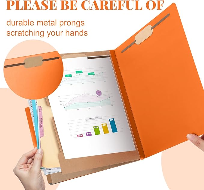 Skyygemm 24 Pcs Classification Folders Letter Size, 2 Pocket Dividers Pressboard File Folder with Fasteners, Expanding File Organizer Bulk for Teachers, Clergy, Office, Church, Christmas (Orange)