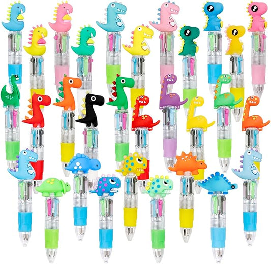 30Pcs Mini Multicolor Pens in One 4-in-1 Cute Pens Bulk for Kids, Ballpoint Pen for Birthdays and Children's Parties, Fun Gifts Assorted Ink Kawaii Pen(Dinosaur)