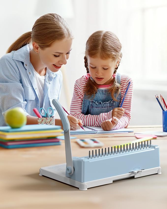 MAKEASY Binding Machine, 21-Hole, 450 Sheets, Comb Binding Machines with 1 Box Comb Bindings Spines, Comb Binder for Letter Size, A4, A5 Paper