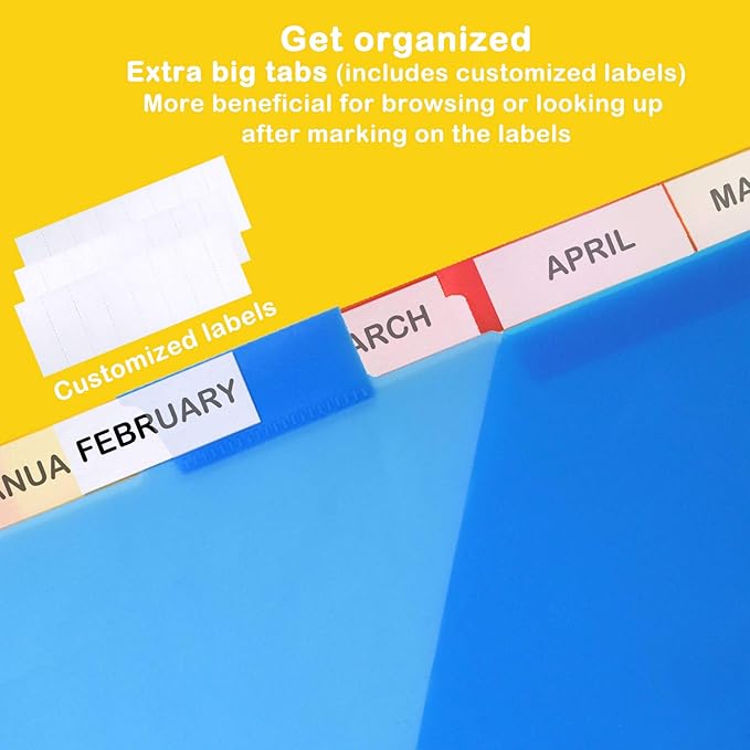 WOT I Plastic 8-Tab Dividers with Two Pockets - 3 Sets, Multicolor Dividers with Pockets for Binders, 24PCS Tab Dividers Assorted Colors