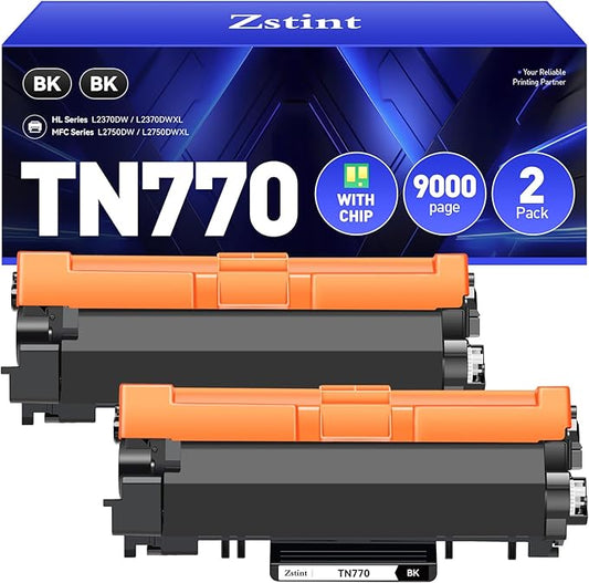 TN770 Toner Cartridge (Black 2-Pack High Yield) with chip Replacement for Brother TN-770 TN770 Toner Compatible with Brother HL-L2370DW HL-L2370DWXL MFC-L2750DW MFC-L2750DWXL Printer Ink All-in-One