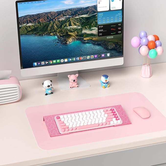 Ergonomic Computer Keyboard Stand - 17 Inch Glitter Pink Acrylic Keyboard Riser for Desk Tilted Keyboard Holder Tray with Non-Slip Strip for Home Office Easy Typing & Working