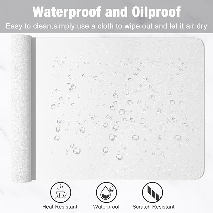 Hsurbtra Desk Pad, 48" x 17" PU Leather Desk Mat, XXXL Extended Mouse Pad, Waterproof Desktop Blotter Protector, Non-Slip Ultra Thin Large Laptop Keyboard Writing Mat for Office Home, White