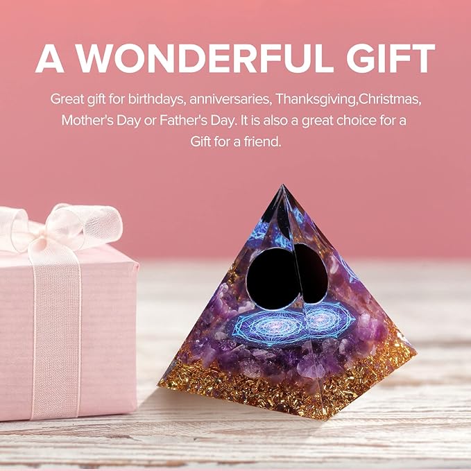Hopeseed Orgone Pyramid for Positive Energy, Orgonite Amethyst&Obsidian Healing Crystal Pyramids for Reduce Stress Chakra Reiki Healing Meditation Attracts Lucky and Success