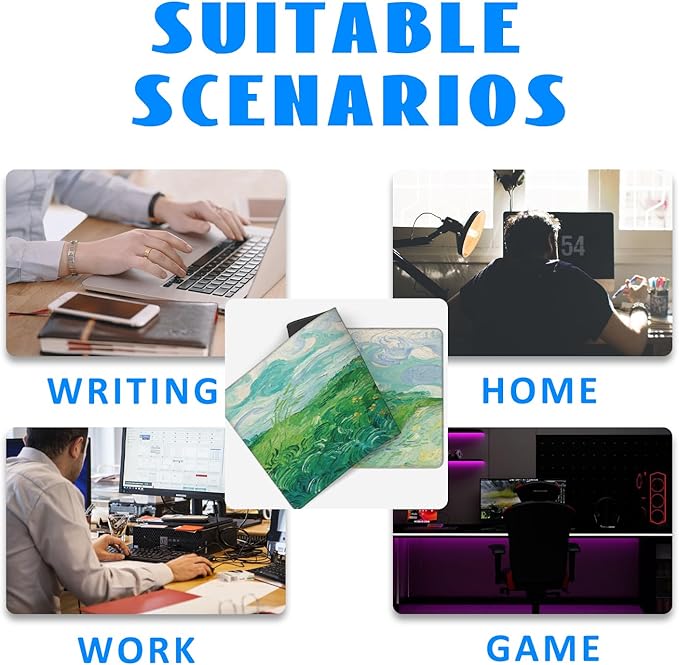 Desk Mat, Field Landscape Oil Painting Extended Gaming Mouse Pad Large, 35.4"x15.7" Big Mouse Pad with Non-Slip Base and Stitched Edge, Long Computer Keyboard Mouse Mat for Home Office Work