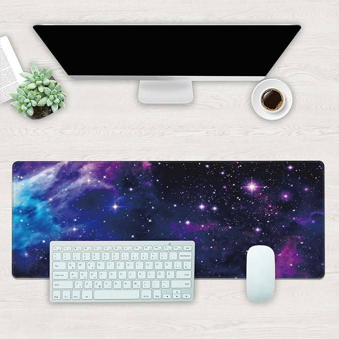 Desk Mat, Galaxy Nebula Universe Space Extended Gaming Mouse Pad Large, Big Mouse Pad with Non-Slip Base and Stitched Edge, Long Computer Keyboard Mouse Mat for Home Office