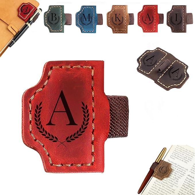 Bookmark with Pen Holder, 2026 New Bygonemark Personalized Magnetic Leather Bookmark, Strong Magnetic for Any Book, Handmade Page Mark Colorful for Booklovers (Red, A)