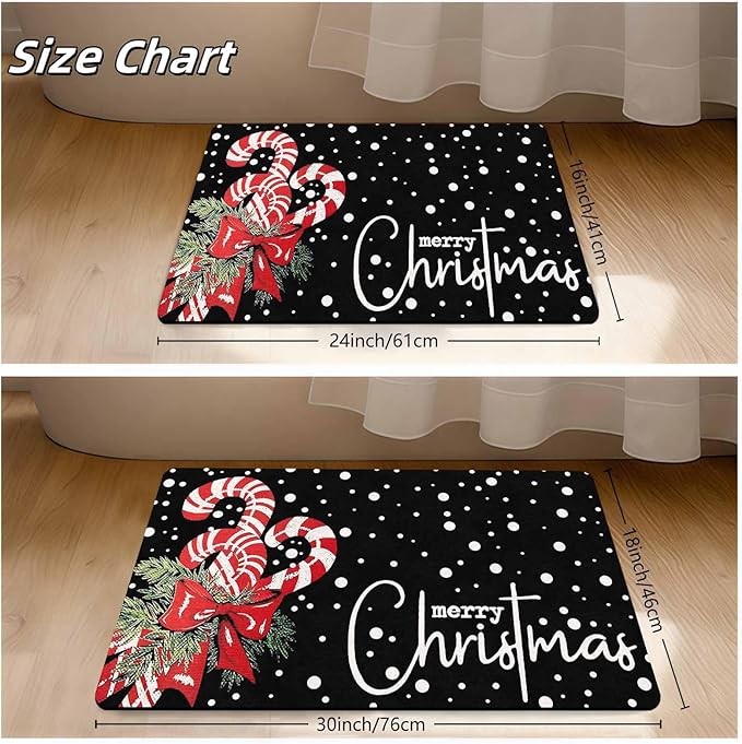 Christmas Door Mat Entrance Decoration Christmas Candy Cane Welcome Mat Black Door Front Porch Rug for Outside Front Porch Entryway Decor, 16" x 24" Inch