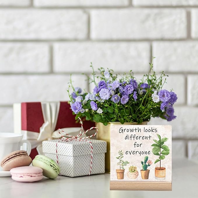 Inspirational Office Desk Decor Sign Gifts For Women Social Worker Motivational Quotes Desk Decor Growth Looks Different For Everyone Signs Cute Plant Office Decorations For Work Table Decor Sign