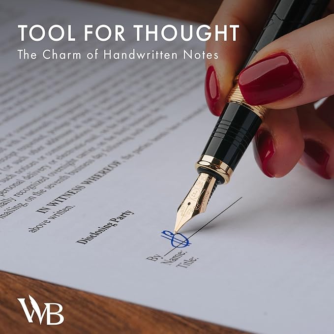 Wordsworth & Black Primori Fountain Pen Set [Black Gold]; Fine Nib, Gift Case, 24 Ink Cartridges, Refill Converter, Manual; Journaling, Calligraphy, Smooth Writing Pens; Left and Right Handed